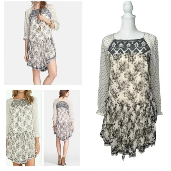 Free people Elsie Sheer Lace Boho Dress in Magnolia Combo in XS - Picture 1 of 8